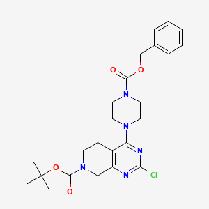 molecular formula C24H30ClN5O4 B8268656 tert-butyl 2-chloro-4-(4-phenylmethoxycarbonylpiperazin-1-yl)-6,8-dihydro-5H-pyrido[3,4-d]pyrimidine-7-carboxylate 
