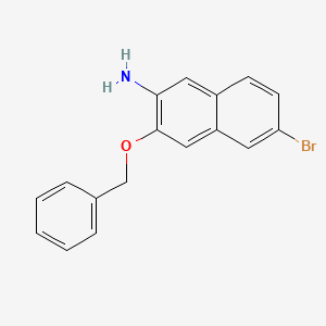 molecular formula C17H14BrNO B8268723 6-Bromo-3-phenylmethoxynaphthalen-2-amine 