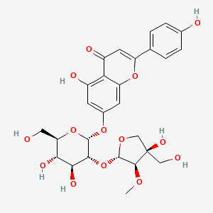 molecular formula C27H30O14 B8268988 7-[(2R,3R,4S,5S,6R)-4,5-dihydroxy-3-[(2S,3R,4R)-4-hydroxy-4-(hydroxymethyl)-3-methoxyoxolan-2-yl]oxy-6-(hydroxymethyl)oxan-2-yl]oxy-5-hydroxy-2-(4-hydroxyphenyl)chromen-4-one 
