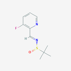 molecular formula C10H13FN2OS B8269154 (NE,S)-N-[(3-fluoropyridin-2-yl)methylidene]-2-methylpropane-2-sulfinamide 