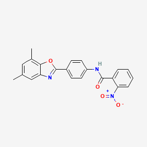 molecular formula C22H17N3O4 B8269808 N-[4-(5,7-dimethyl-1,3-benzoxazol-2-yl)phenyl]-2-nitrobenzamide CAS No. 5836-84-0