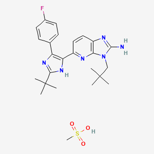 molecular formula C25H33FN6O3S B8270009 5-(2-tert-butyl-5-(4-fluorophenyl)-1H-imidazol-4-yl)-3-neopentyl-3H-imidazo[4,5-b]pyridin-2-amine methanesulfonate CAS No. 862505-01-9