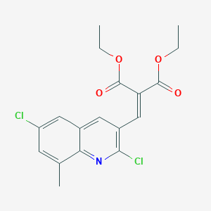 molecular formula C18H17Cl2NO4 B8270683 2,6-Dichloro-8-methyl-3-(2,2-diethoxycarbonyl)vinylquinoline CAS No. 1031929-03-9