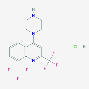 molecular formula C15H14ClF6N3 B8270729 2,8-Bis(trifluoromethyl)-4-(piperazin-1-yl)quinoline hydrochloride CAS No. 1170789-64-6
