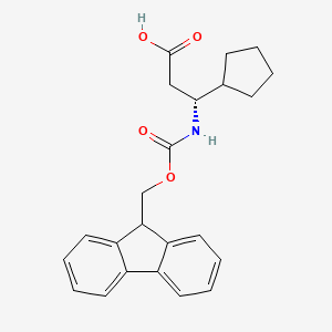 molecular formula C23H25NO4 B8271263 (R)-3-((((9H-Fluoren-9-yl)methoxy)carbonyl)amino)-3-cyclopentylpropanoic acid CAS No. 1260590-42-8