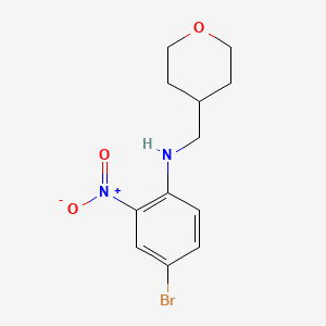 molecular formula C12H15BrN2O3 B8271976 4-Bromo-2-nitro-N-(tetrahydro-2H-pyran-4-ylmethyl)aniline 