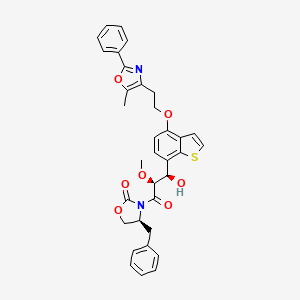 molecular formula C34H32N2O7S B8272142 (S)-4-Benzyl-3-((2S,3R)-3-hydroxy-2-methoxy-3-{4-[2-(5-methyl-2-phenyl-oxazol-4-yl)-ethoxy]-benzo[b]thiophen-7-yl}-propionyl)-oxazolidin-2-one 