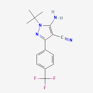 molecular formula C15H15F3N4 B8272353 5-Amino-1-tert-butyl-4-cyano-3-(4'-trifluoromethylphenyl)pyrazole 