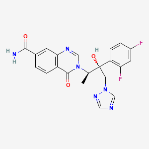 molecular formula C21H18F2N6O3 B8272387 3-[(1R,2R)-2-(2,4-difluorophenyl)-2-hydroxy-1-methyl-3-(1,2,4-triazol-1-yl)propyl]-4-oxo-quinazoline-7-carboxamide 