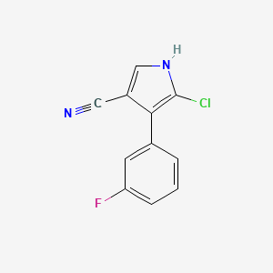 molecular formula C11H6ClFN2 B8272770 5-chloro-4-(3-fluorophenyl)-1H-pyrrole-3-carbonitrile 