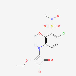 molecular formula C14H15ClN2O7S B8273172 6-chloro-3-(2-ethoxy-3,4-dioxo-cyclobut-1-enylamino)-2-hydroxy-N-methoxy-N-methyl-benzenesulfonamide 