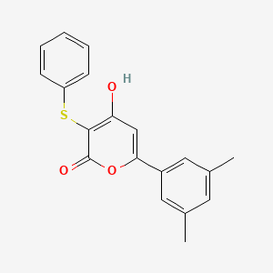 molecular formula C19H16O3S B8273216 6-(3,5-Dimethylphenyl)-4-hydroxy-3-(phenylthio)-2H-pyran-2-one 