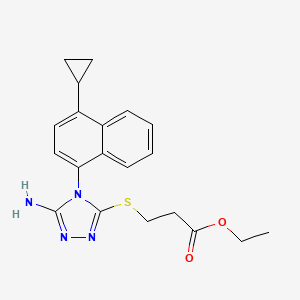 molecular formula C20H22N4O2S B8273257 ethyl 3-(5-amino-4-(4-cyclopropylnaphthalen-1-yl)-4H-1,2,4-triazol-3-ylthio)propanoate 