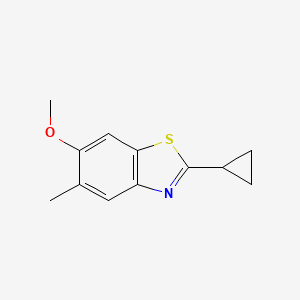 molecular formula C12H13NOS B8273288 2-Cyclopropyl-6-methoxy-5-methylbenzo[d]thiazole 