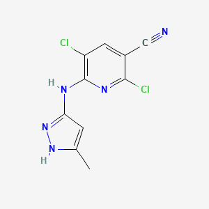 molecular formula C10H7Cl2N5 B8273311 2,5-dichloro-6-[(5-methyl-1H-pyrazol-3-yl)amino]nicotinonitrile 