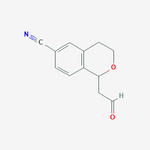 molecular formula C12H11NO2 B8273376 1-(2-Oxoethyl)-3,4-dihydro-1H-2-benzopyran-6-carbonitrile 