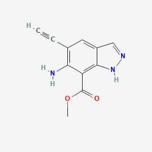 molecular formula C11H9N3O2 B8273447 6-amino-5-ethynyl-1H-indazole-7-carboxylic acid methyl ester 