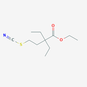 molecular formula C11H19NO2S B8273471 Ethyl 2,2-diethyl-4-thiocyanobutyrate 