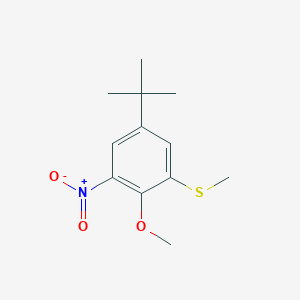 molecular formula C12H17NO3S B8273842 5-Tert-butyl-2-methoxy-1-methylsulphanyl-3-nitro-benzene CAS No. 1215032-00-0