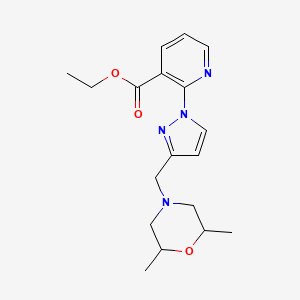molecular formula C18H24N4O3 B8273873 Ethyl 2-(3-((2,6-dimethylmorpholino)methyl)-1H-pyrazol-1-yl)nicotinate 