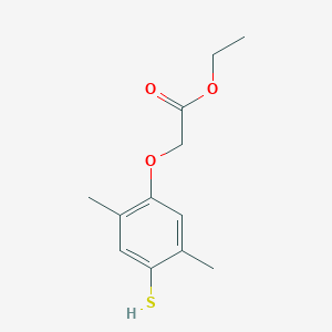 molecular formula C12H16O3S B8274199 2,5-Dimethyl-4-mercaptophenoxy-acetic acid ethyl ester 