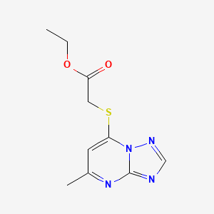 molecular formula C10H12N4O2S B8274655 7-Ethoxycarbonylmethylthio-5-methyl-[1,2,4]triazolo[1,5-a]pyrimidine 