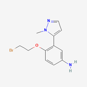 molecular formula C12H14BrN3O B8274672 4-(2-bromo-ethoxy)-3-(2-methyl-2H-pyrazol-3-yl)-phenylamine 