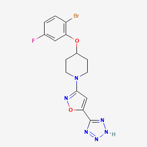 molecular formula C15H14BrFN6O2 B8274902 4-(2-Bromo-5-fluorophenoxy)-1-[5-(1H-tetrazol-5-yl)isoxazol-3-yl]piperidine 