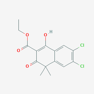 molecular formula C15H14Cl2O4 B8275077 Ethyl 6,7-dichloro-4-hydroxy-1,1-dimethyl-2-oxo-naphthalene-3-carboxylate 