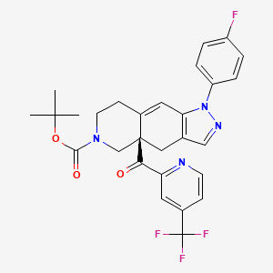 molecular formula C28H26F4N4O3 B8275106 (R)-tert-butyl 1-(4-fluorophenyl)-4a-(4-(trifluoromethyl)picolinoyl)-4a,5,7,8-tetrahydro-1H-pyrazolo[3,4-g]isoquinoline-6(4H)-carboxylate 