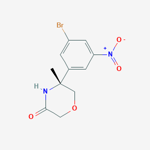 molecular formula C11H11BrN2O4 B8275170 (R)-5-(3-Bromo-5-nitro-phenyl)-5-methyl-morpholin-3-one 