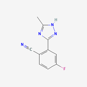 molecular formula C10H7FN4 B8275209 4-Fluoro-2-(3-methyl-1H-1,2,4-triazol-5-yl)benzonitrile 