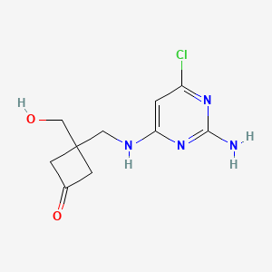 molecular formula C10H13ClN4O2 B8275517 3-(((2-Amino-6-chloro-4-pyrimidinyl)amino)methyl)-3-(hydroxymethyl)cyclobutanone 