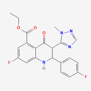 B8275546 Ethyl 7-fluoro-2-(4-fluorophenyl)-3-(1-methyl-1H-1,2,4-triazol-5-yl)-4-oxo-1,2,3,4-tetrahydroquinoline-5-carboxylate CAS No. 1207454-57-6