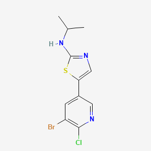 molecular formula C11H11BrClN3S B8275730 5-(5-bromo-6-chloropyridin-3-yl)-N-isopropylthiazol-2-amine 