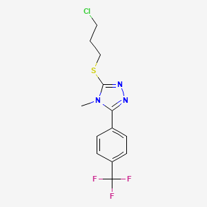 molecular formula C13H13ClF3N3S B8275737 3-[(3-Chloropropyl)thio]-4-methyl-5-[4-(trifluoromethyl)phenyl]-4H-1,2,4-triazole 