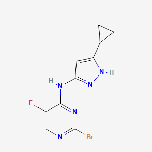 molecular formula C10H9BrFN5 B8275957 2-bromo-N-(5-cyclopropyl-1H-pyrazol-3-yl)-5-fluoropyrimidin-4-amine 