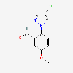 molecular formula C11H9ClN2O2 B8275969 2-(4-Chloro-pyrazol-1-yl)-5-methoxy-benzaldehyde 