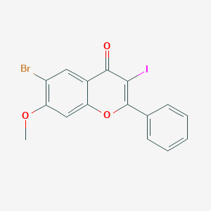 molecular formula C16H10BrIO3 B8276003 6-Bromo-3-iodo-7-methoxy-2-phenyl-chromen-4-one 