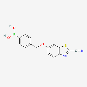 molecular formula C15H11BN2O3S B8276306 4-((2-Cyanobenzo[d]thiazol-6-yloxy)methyl)phenylboronic acid 