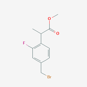 molecular formula C11H12BrFO2 B8276789 Methyl 2-[4-(bromomethyl)-2-fluorophenyl]-propionate 