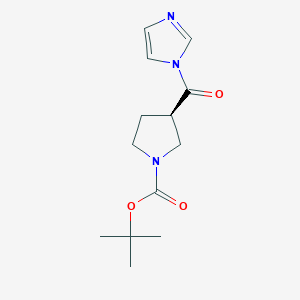 molecular formula C13H19N3O3 B8276969 (R)-3-(imidazole-1-carbonyl)-pyrrolidine-1-carboxylic acid tert-butyl ester 