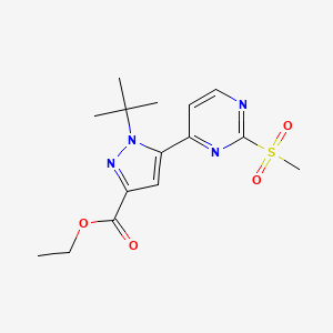 molecular formula C15H20N4O4S B8277056 ethyl 1-tert-butyl-5-[2-(methylsulfonyl)pyrimidin-4-yl]-1H-pyrazole-3-carboxylate 