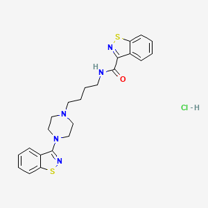 molecular formula C23H26ClN5OS2 B8277350 1,2-Benzisothiazole-3-carboxamide, N-(4-(4-(1,2-benzisothiazol-3-yl)-1-piperazinyl)butyl)-, hydrochloride, hydrate (2:2:1) CAS No. 145759-34-8