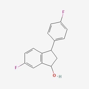 molecular formula C15H12F2O B8277691 3-(4'-Fluorophenyl)-6-fluoro-1-indanol 