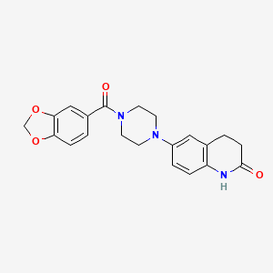molecular formula C21H21N3O4 B8277717 6-[4-(3,4-Methylenedioxybenzoyl)-1-piperazinyl]-3,4-dihydrocarbostyril 
