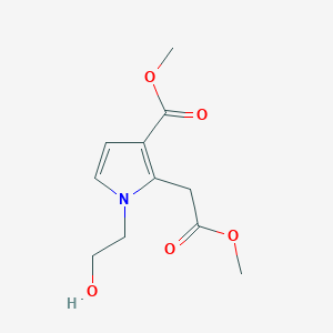 molecular formula C11H15NO5 B8277978 methyl N-(2-hydroxyethyl)-3-carbomethoxypyrrole-2-acetate 