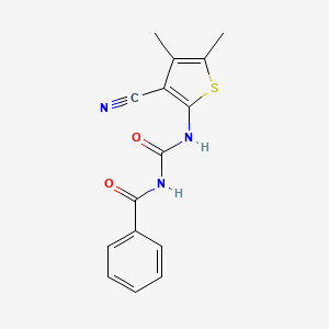 molecular formula C15H13N3O2S B8278068 N-(3-cyano-4,5-dimethylthiophen-2-ylcarbamoyl)benzamide 