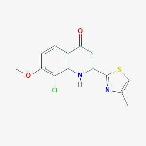 molecular formula C14H11ClN2O2S B8278099 8-Chloro-7-methoxy-2-(4-methylthiazol-2-yl)quinolin-4-ol 