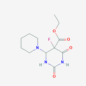 molecular formula C12H18FN3O4 B8278100 Ethyl 5-fluoro-6-piperidino-1,2,3,4,5,6-hexahydro-2,4-dioxopyrimidine-5-carboxylate 